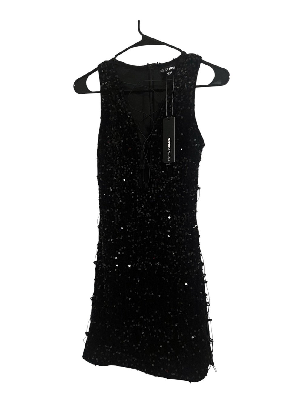 Fashion Nova Black Sequin Lace-Up Mini Dress